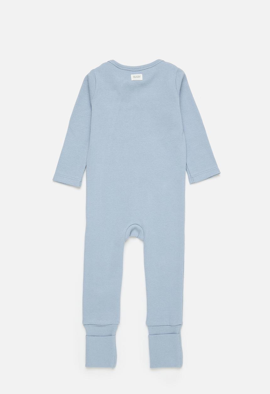 Cotton On - The long sleeve rib romper - dusty blue/airplane bear