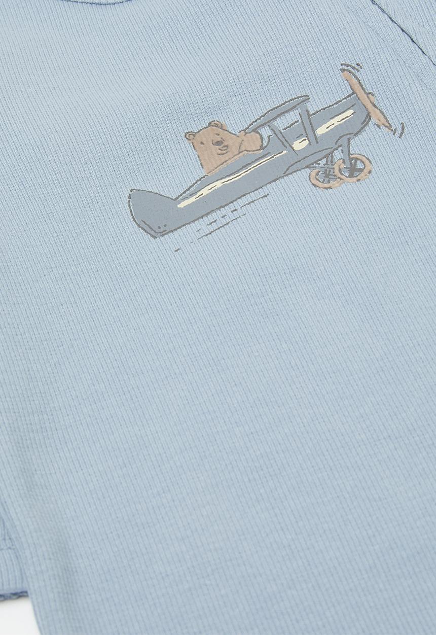 Cotton On - The long sleeve rib romper - dusty blue/airplane bear