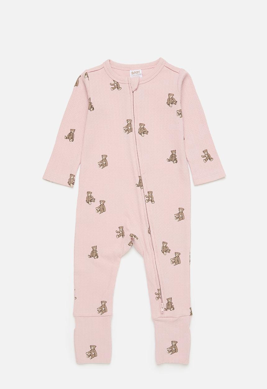 Cotton On - 2 pack organic pointelle zip romper - zephyr vintage teddy bear & zephyr gingham