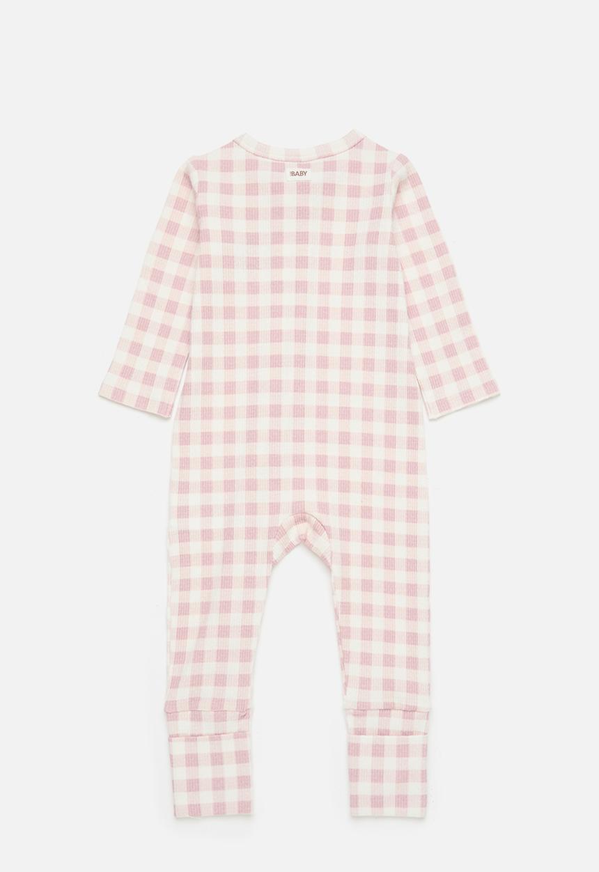 Cotton On - 2 pack organic pointelle zip romper - zephyr vintage teddy bear & zephyr gingham
