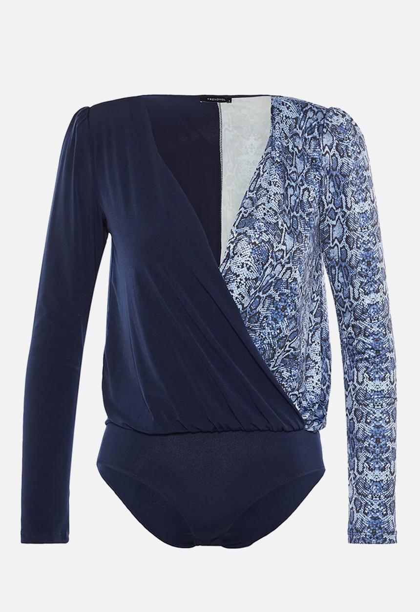 Trendyol - Navy animal pattern double breasted snap knitted bodysuit