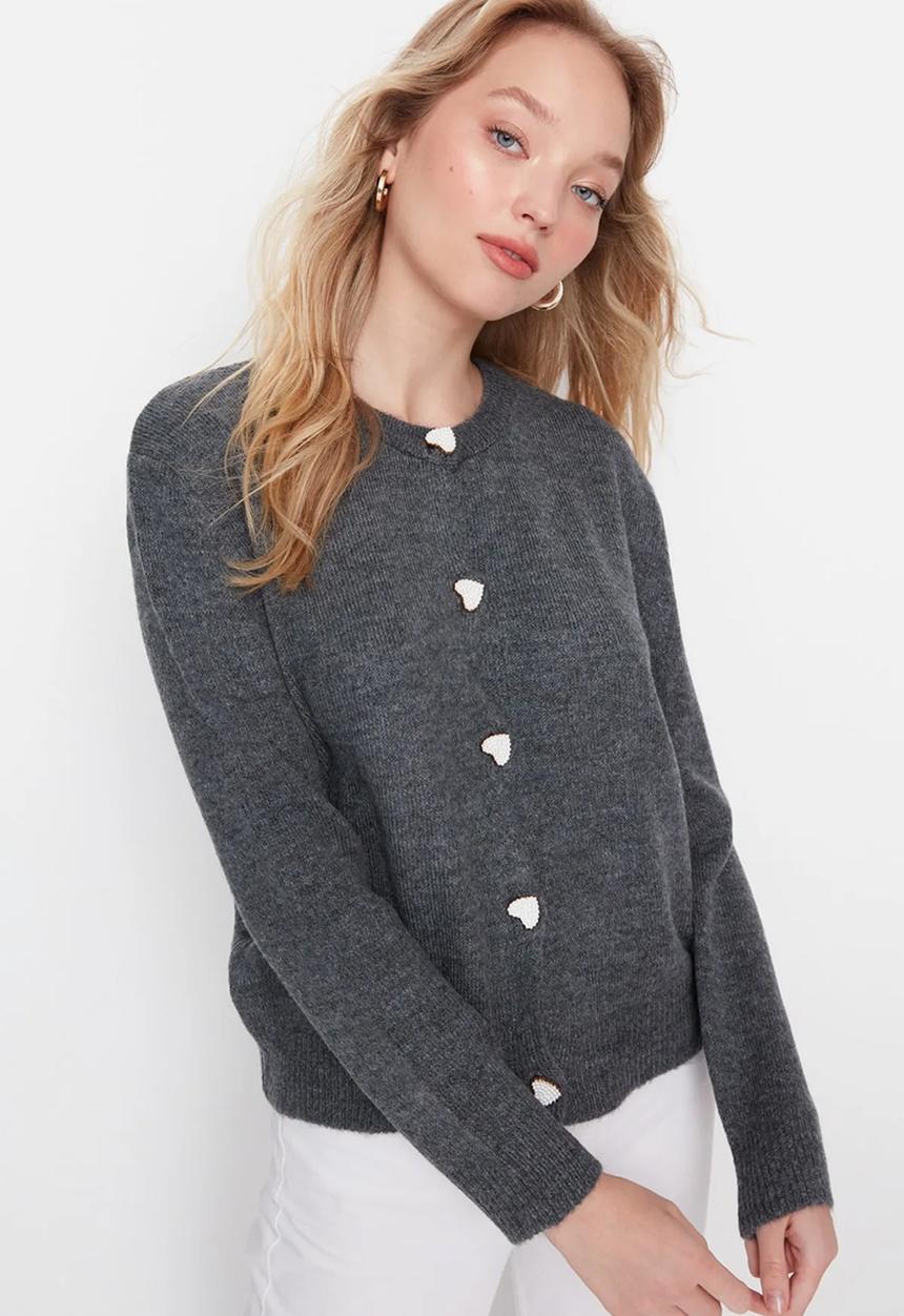 Trendyol - Jewel button jacket style knitwear cardigan - anthracite 