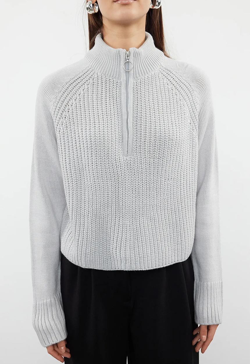 Trendyol - Zippered crop stand collar knitwear sweater - grey
