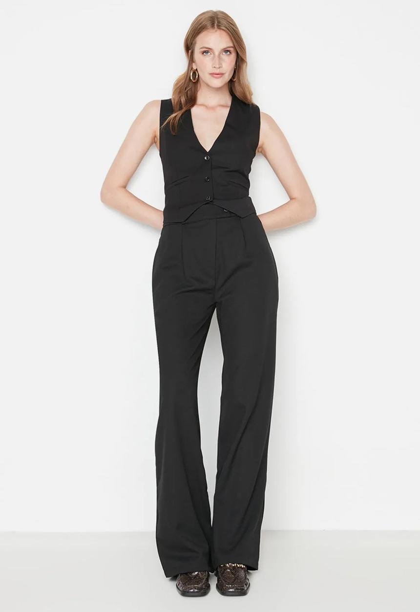Trendyol - Wide Leg Woven Trousers - black