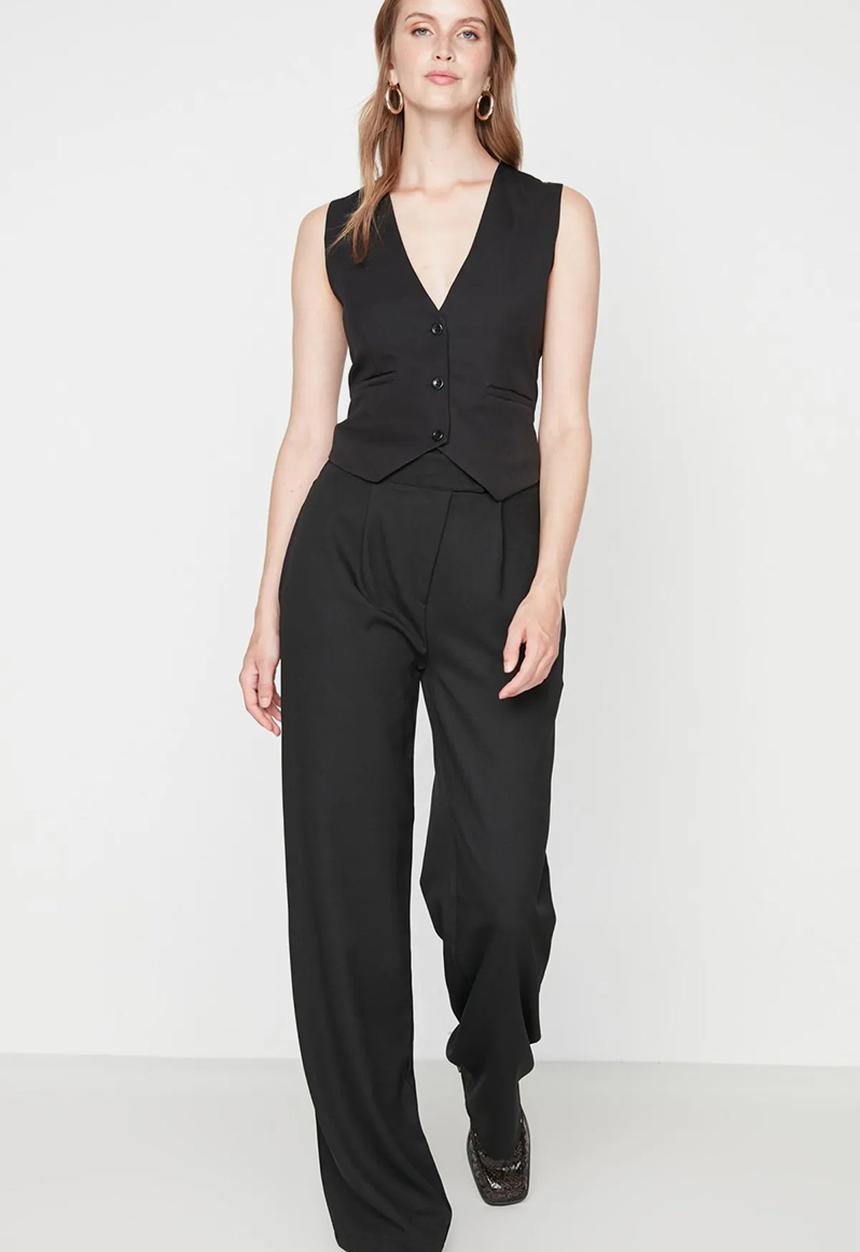 Trendyol - Wide Leg Woven Trousers - black