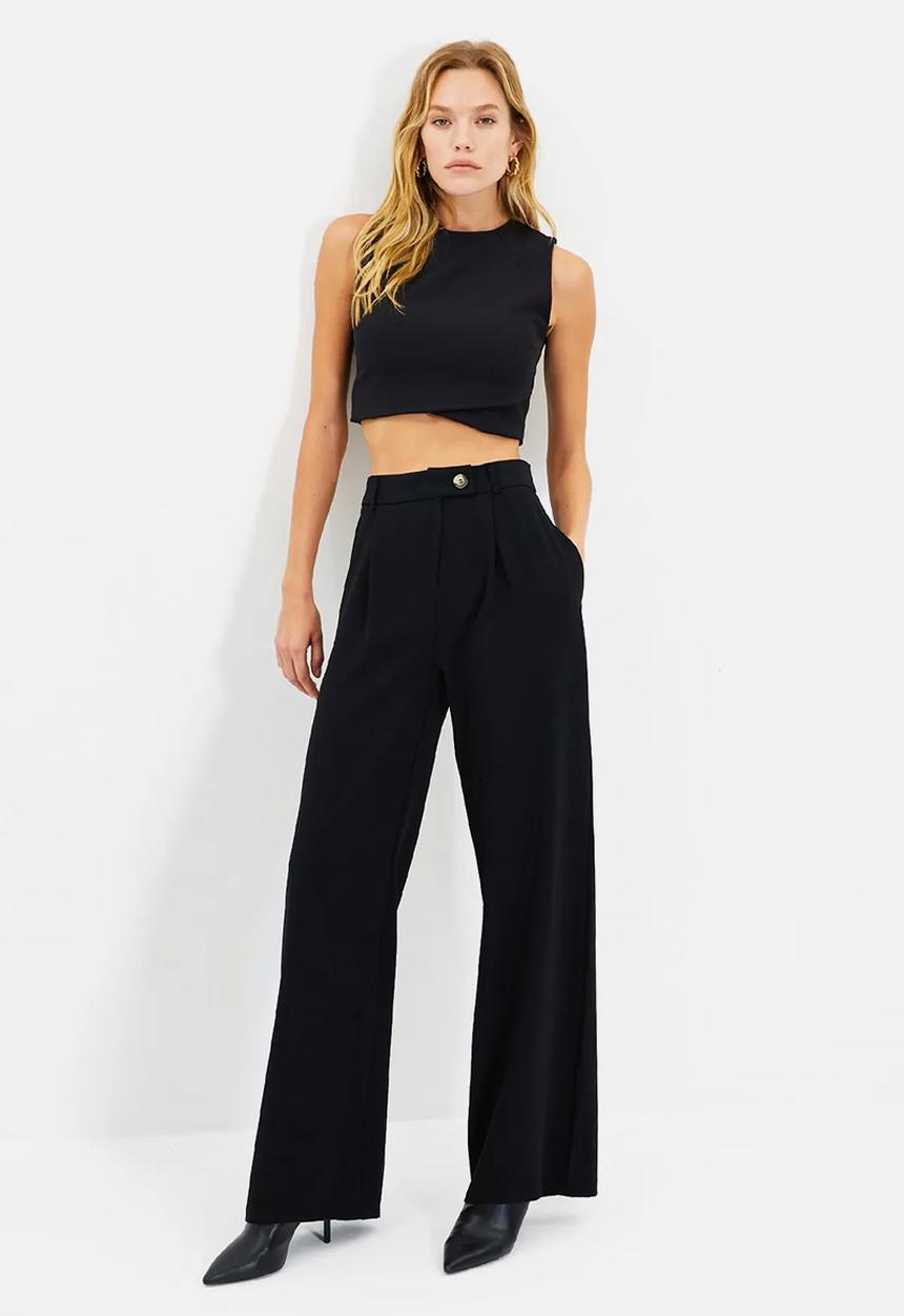 Trendyol - Wide Leg Woven Trousers - black