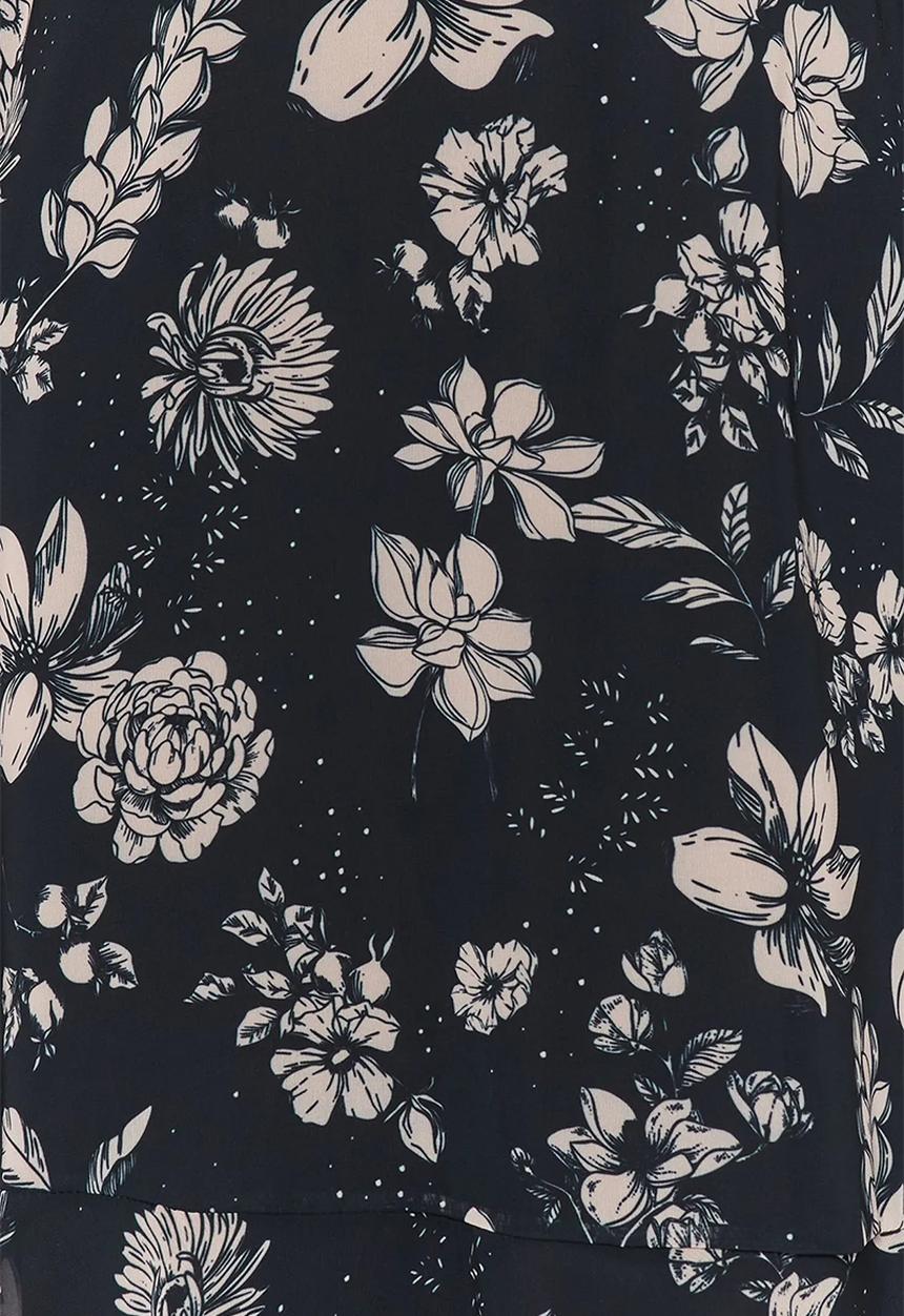 Trendyol - Floral Chiffon Lined Winter Dress - Black 