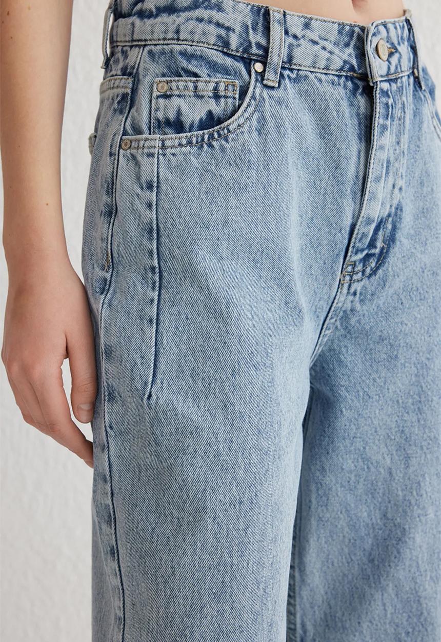 Trendyol - Dart Detail High Waist Long Straight Jeans - Blue 