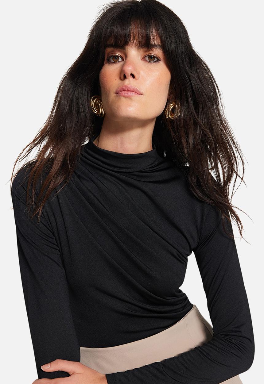 Trendyol - Drawstring detailed high neck knitted bodysuit - black
