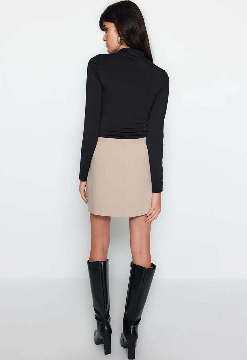 Trendyol - Drawstring detailed high neck knitted bodysuit - black