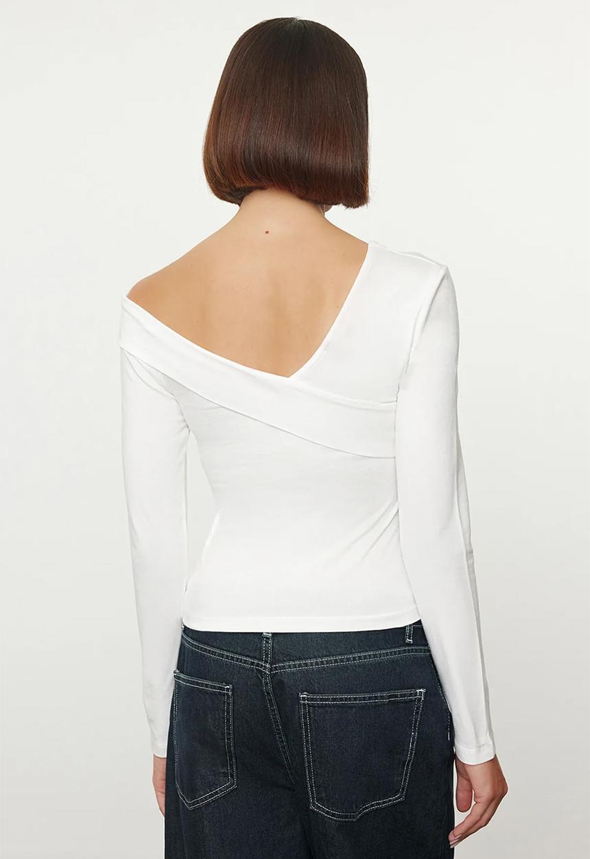 Trendyol - Cotton flounce fitted crop top - ecru