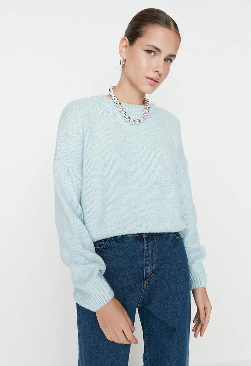 Trendyol - Wide fit soft textured knitwear sweater - mint 