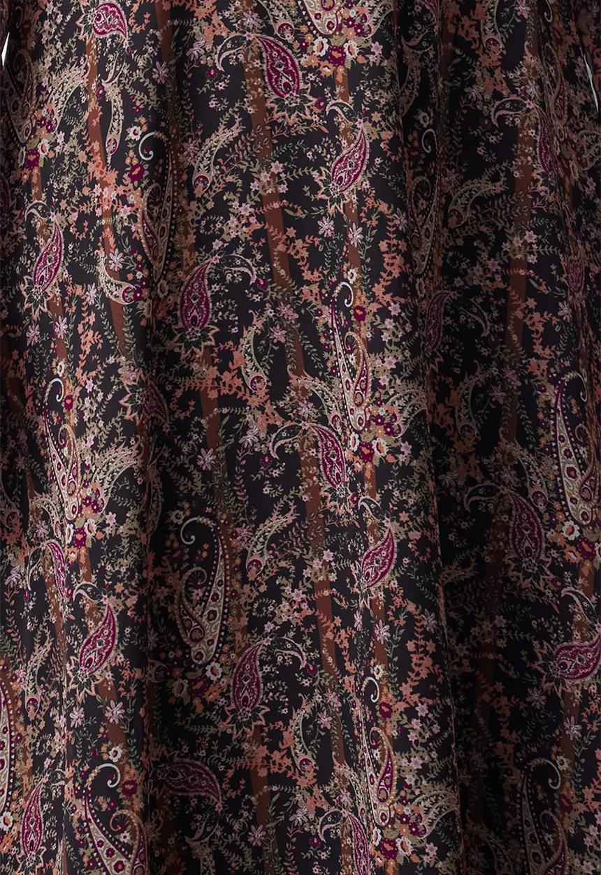 Trendyol - Brown Floral Belted A-Line Midi Double Breasted Collar Chiffon Woven Dress