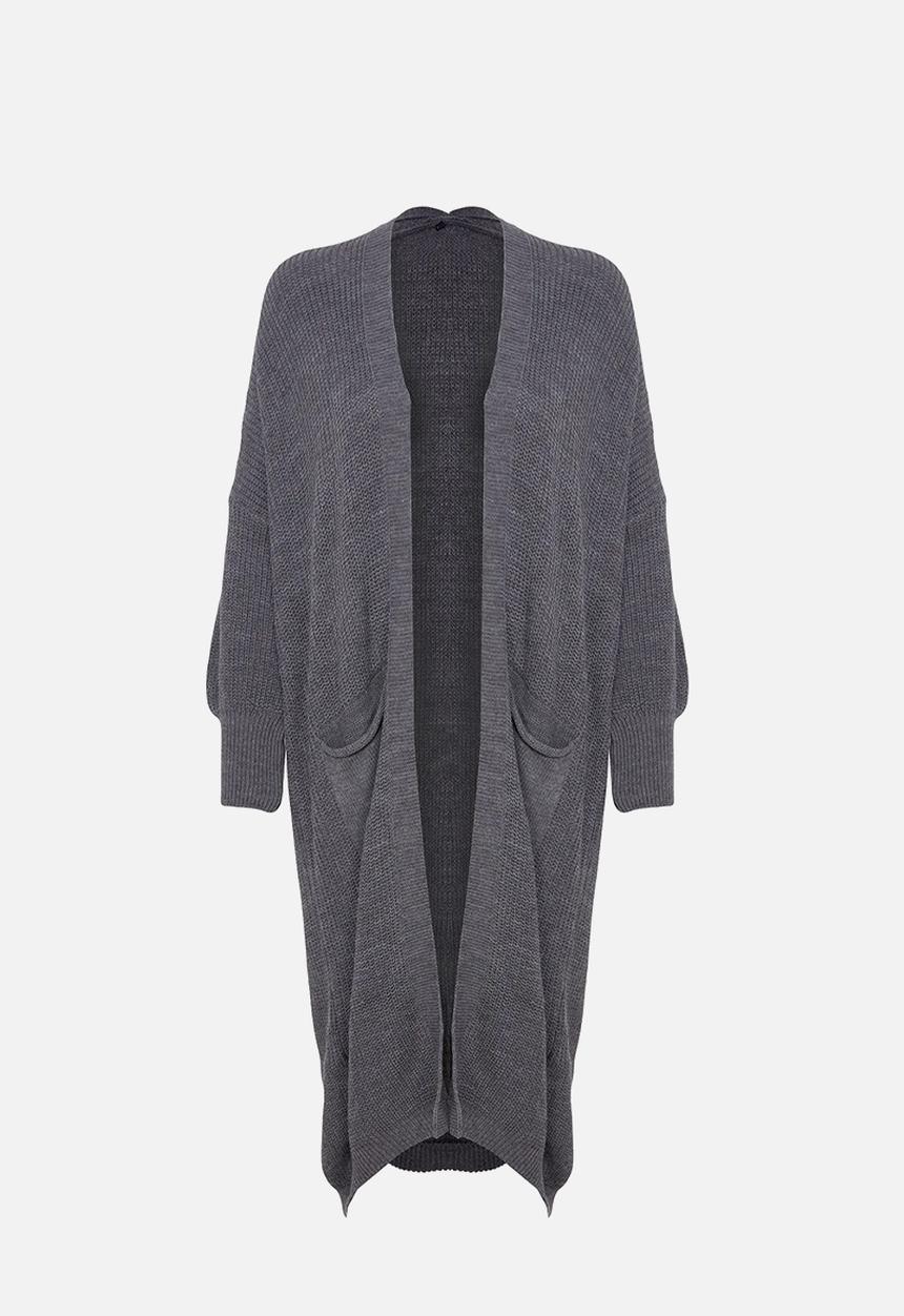 Trendyol - Anthracite maxi basic knitwear cardigan