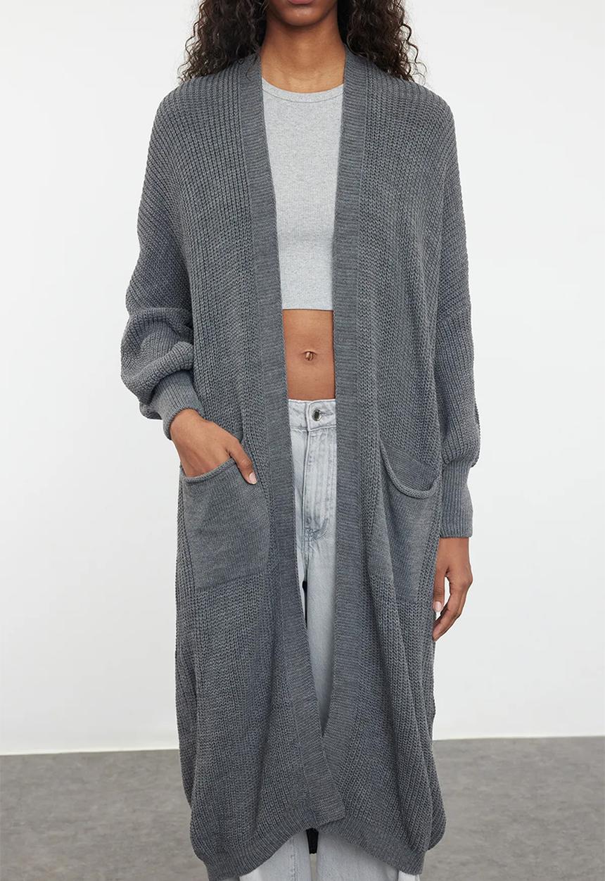 Trendyol - Anthracite maxi basic knitwear cardigan