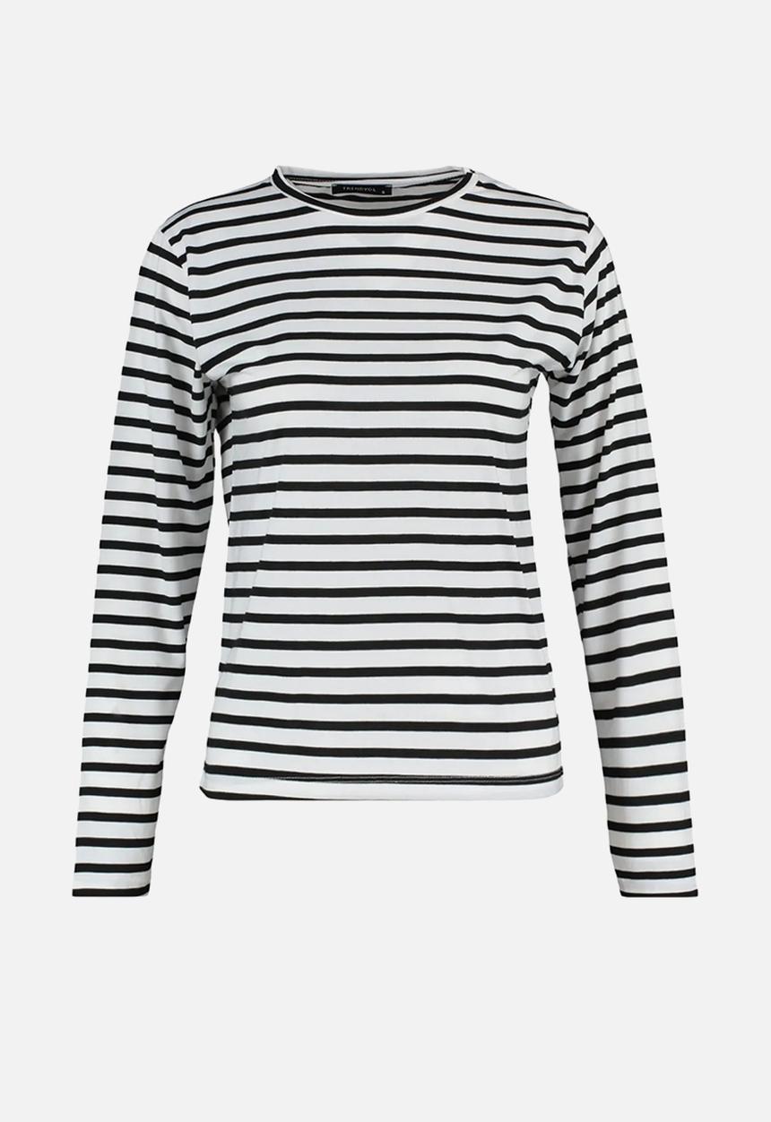 Trendyol - Striped crew neck knitted t-shirt - white 