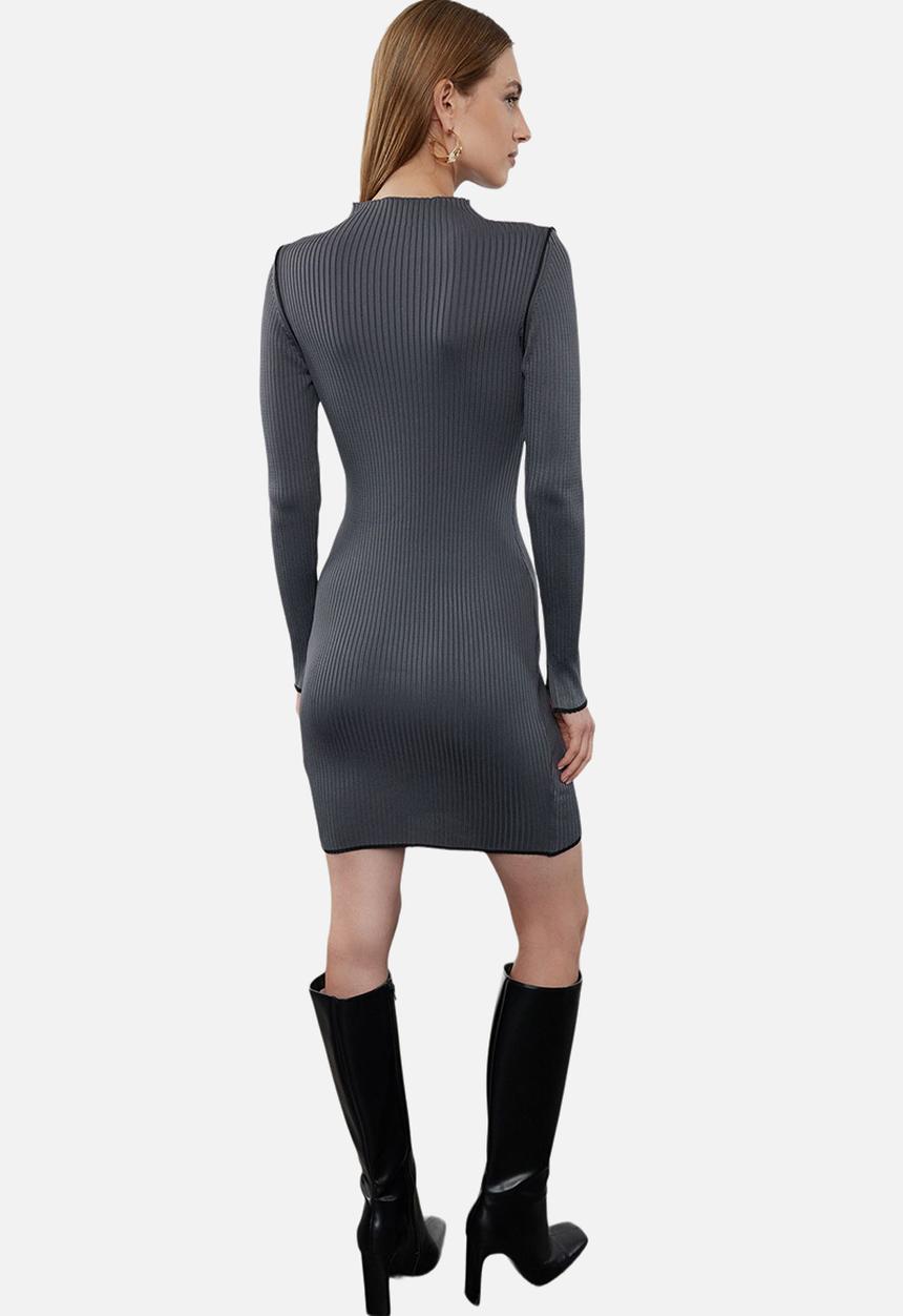 Trendyol - Mini Knitwear Contrast Color Dress - Grey