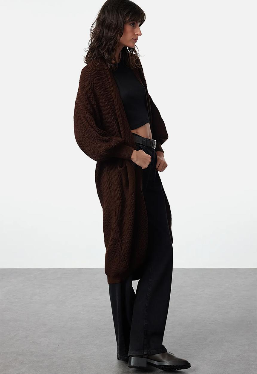 Trendyol - Brown Maxi Basic Knitwear Cardigan