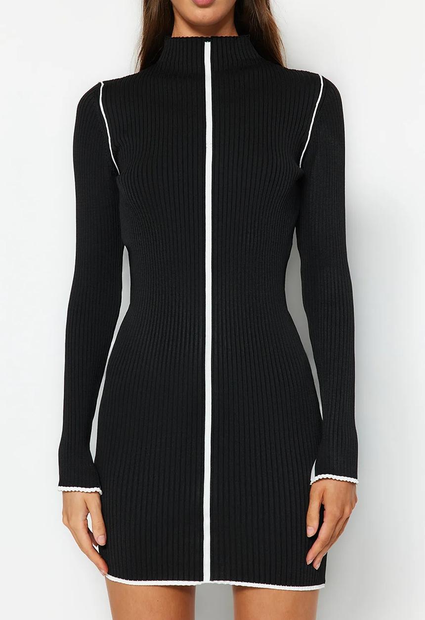 Trendyol - Mini Knitwear Contrast Color Dress - Black