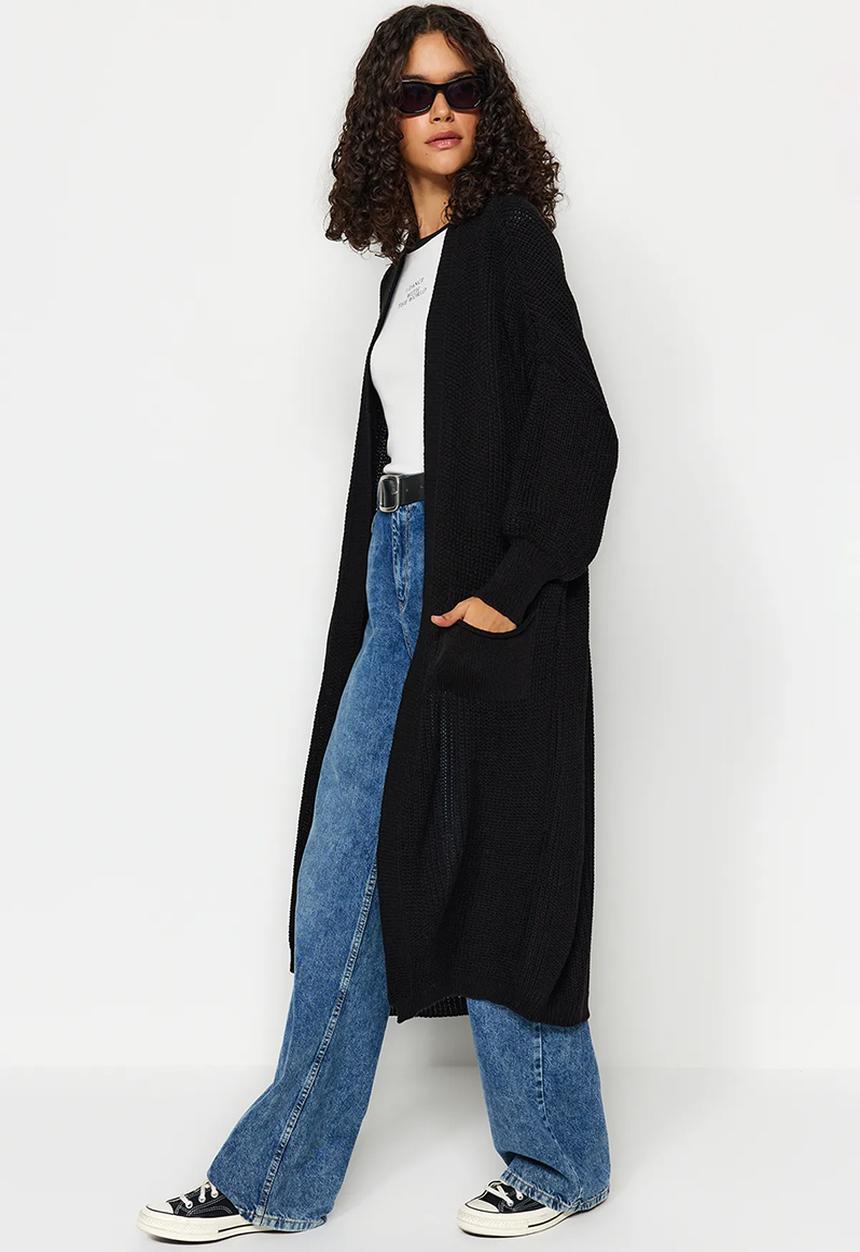 Trendyol - Black maxi basic knitwear cardigan