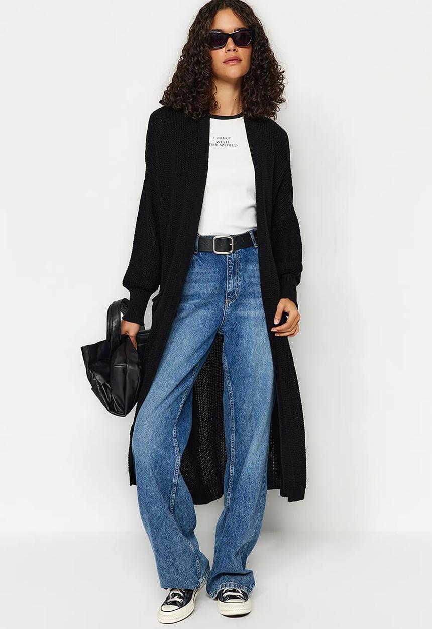Trendyol - Black maxi basic knitwear cardigan