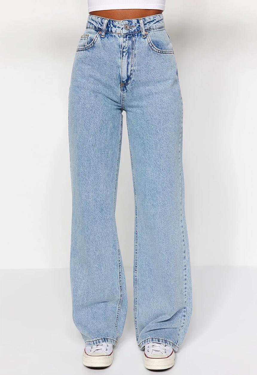 Trendyol - Blue High Waist Wide Leg Jeans