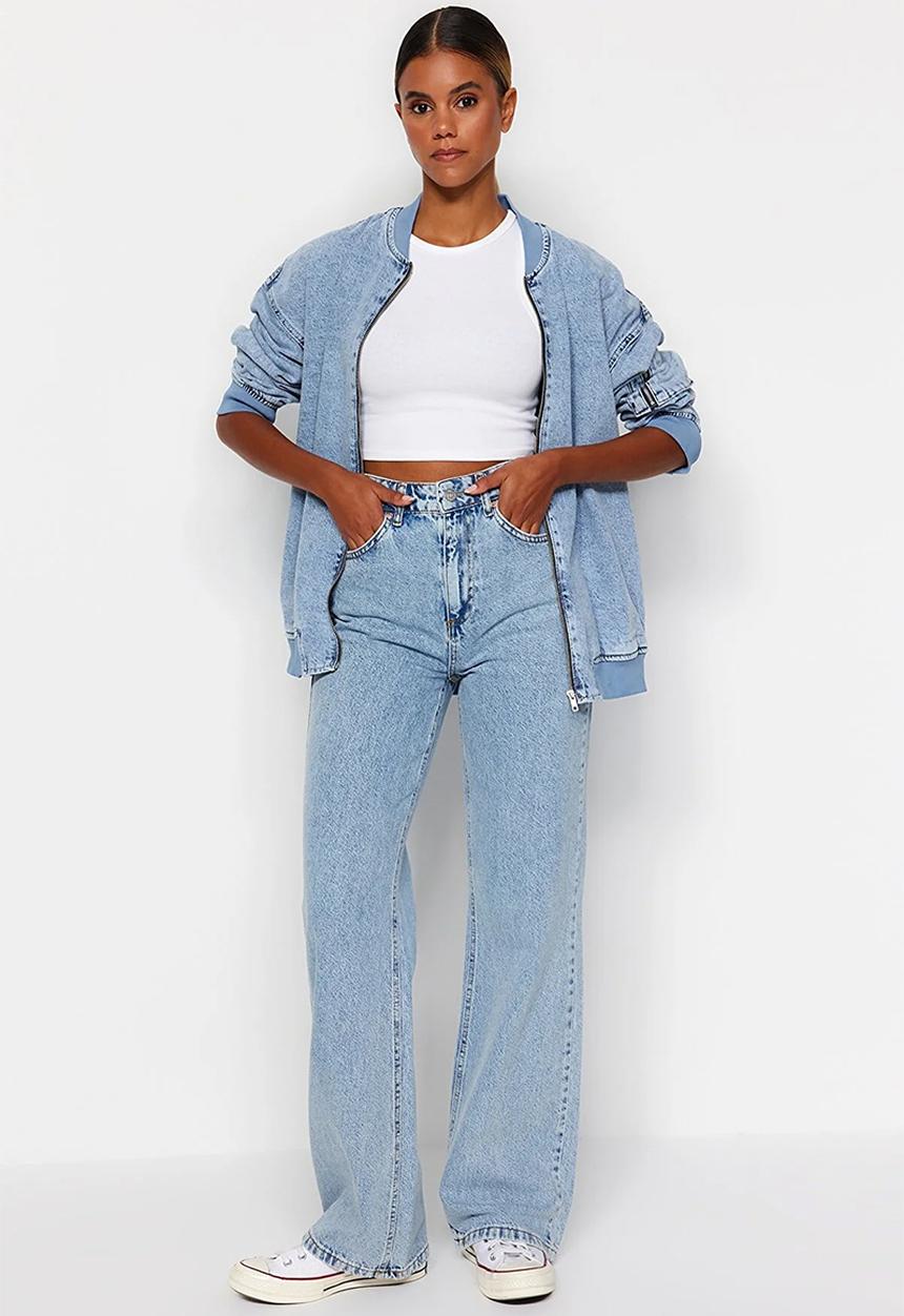 Trendyol - Blue High Waist Wide Leg Jeans