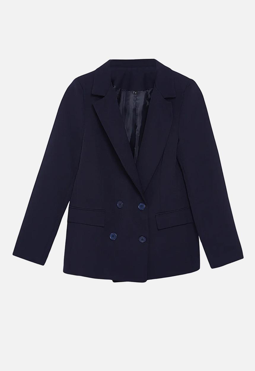 Trendyol - Dark Navy Blue Lined Double Breasted Woven Blazer Jacket