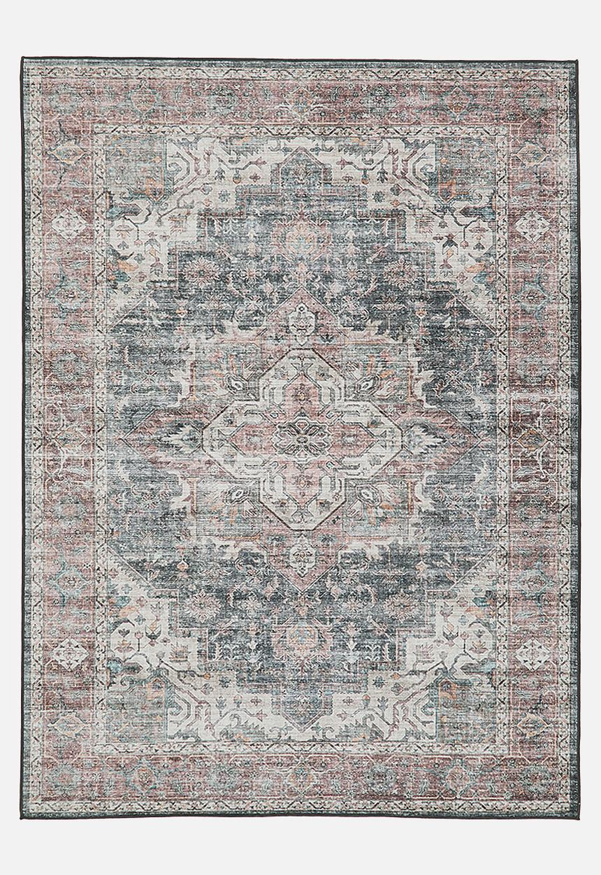 Sixth Floor - Ezra printed rug - Antique Grey & Pink