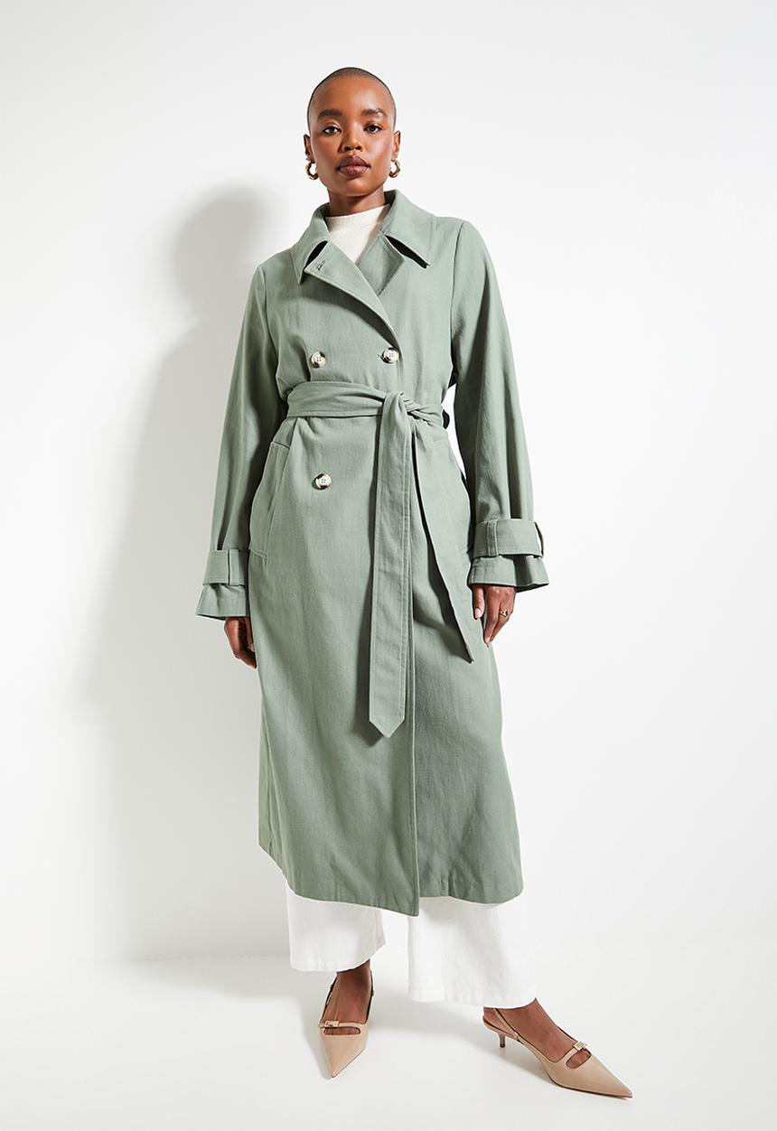 edit - Linen blend trench coat - lt sage