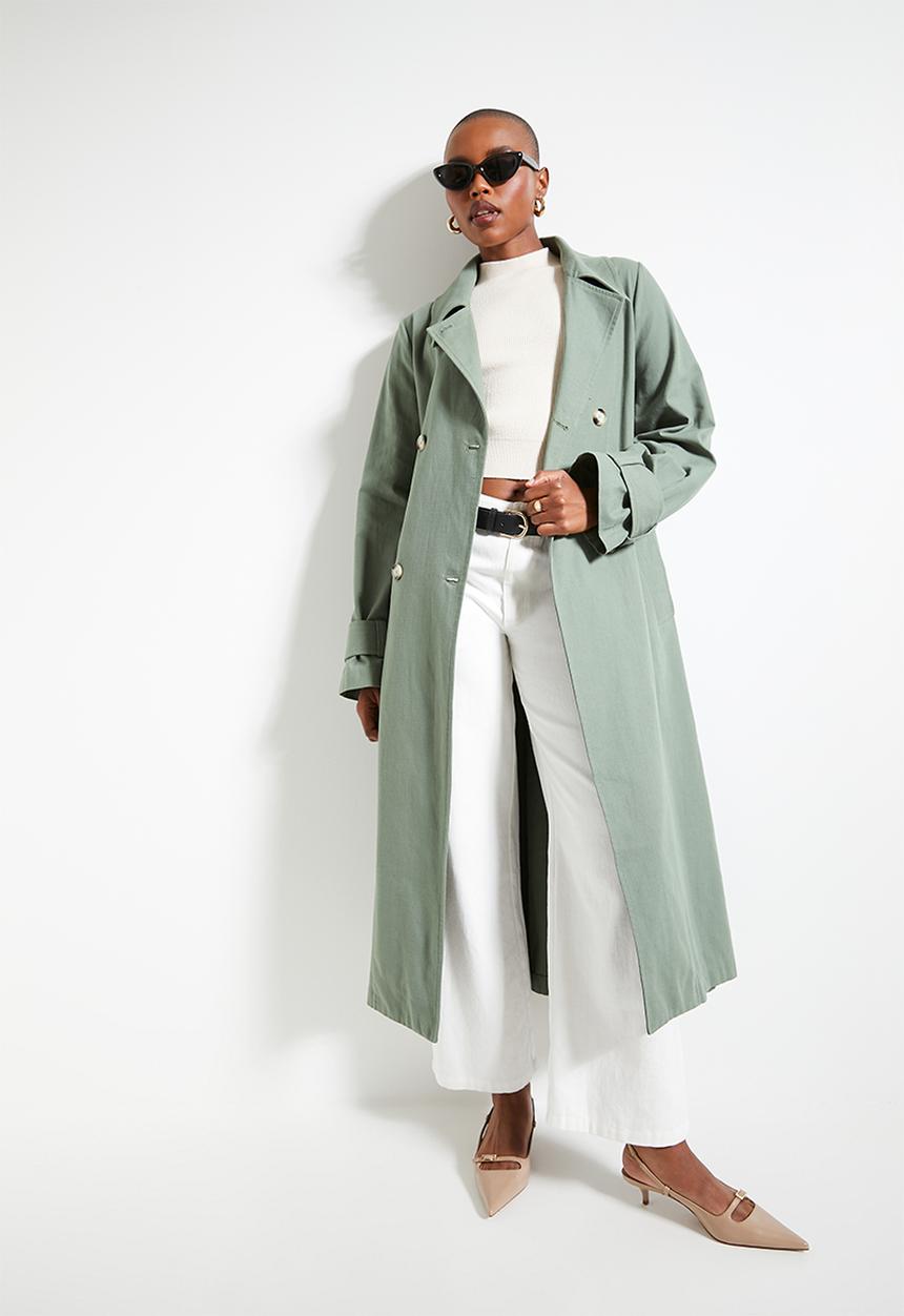 edit - Linen blend trench coat - lt sage