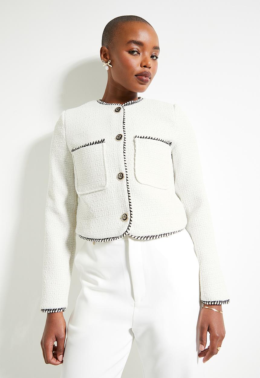 edit - Co-ord tweed blaket stitch jacket - milk tweed