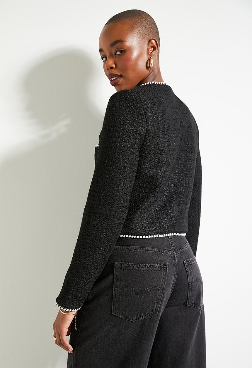 edit - Co-ord tweed blaket stitch jacket - black tweed