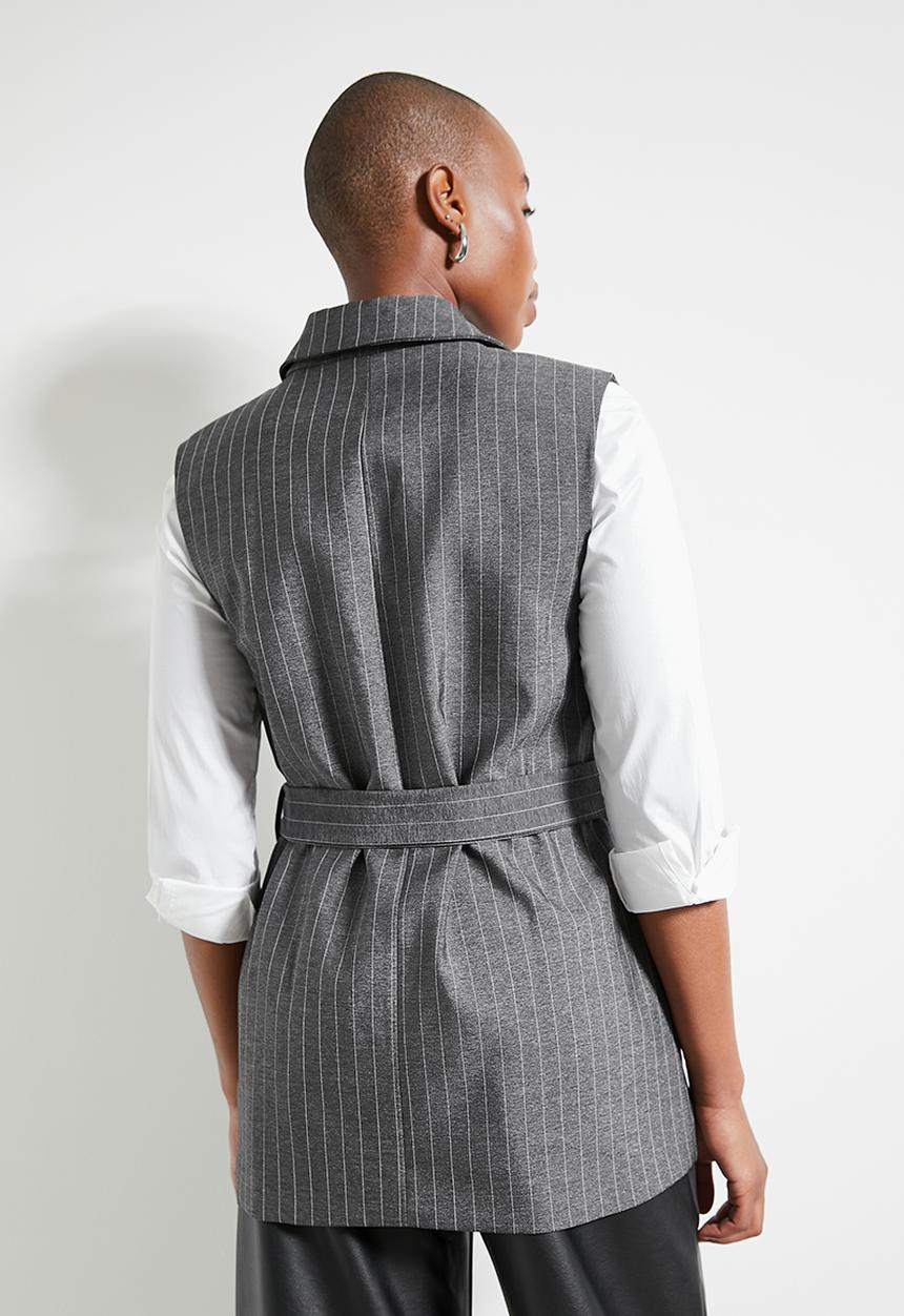 Superbalist - Co-ord sleeveless belted blazer - grey pinstripe