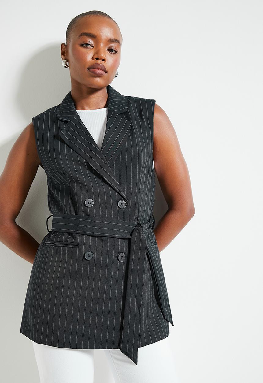 Superbalist - Co-ord sleevless belted blazer - ink pinkstripe