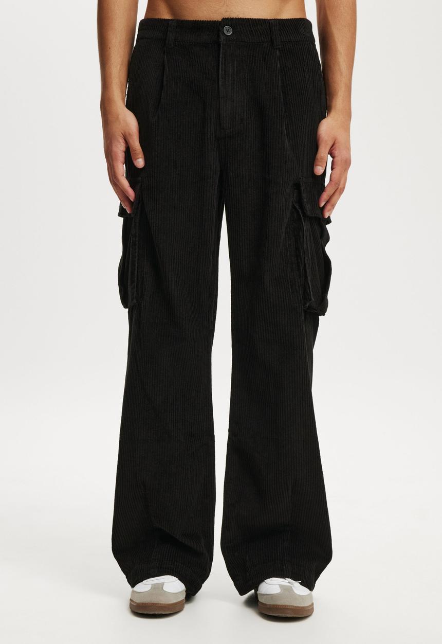 Cotton On - Baggy pleat cargo pant - black cord