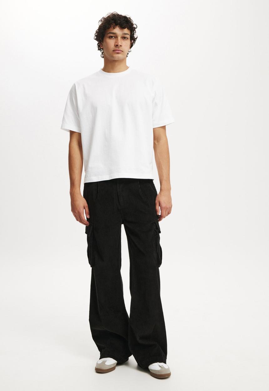 Cotton On - Baggy pleat cargo pant - black cord