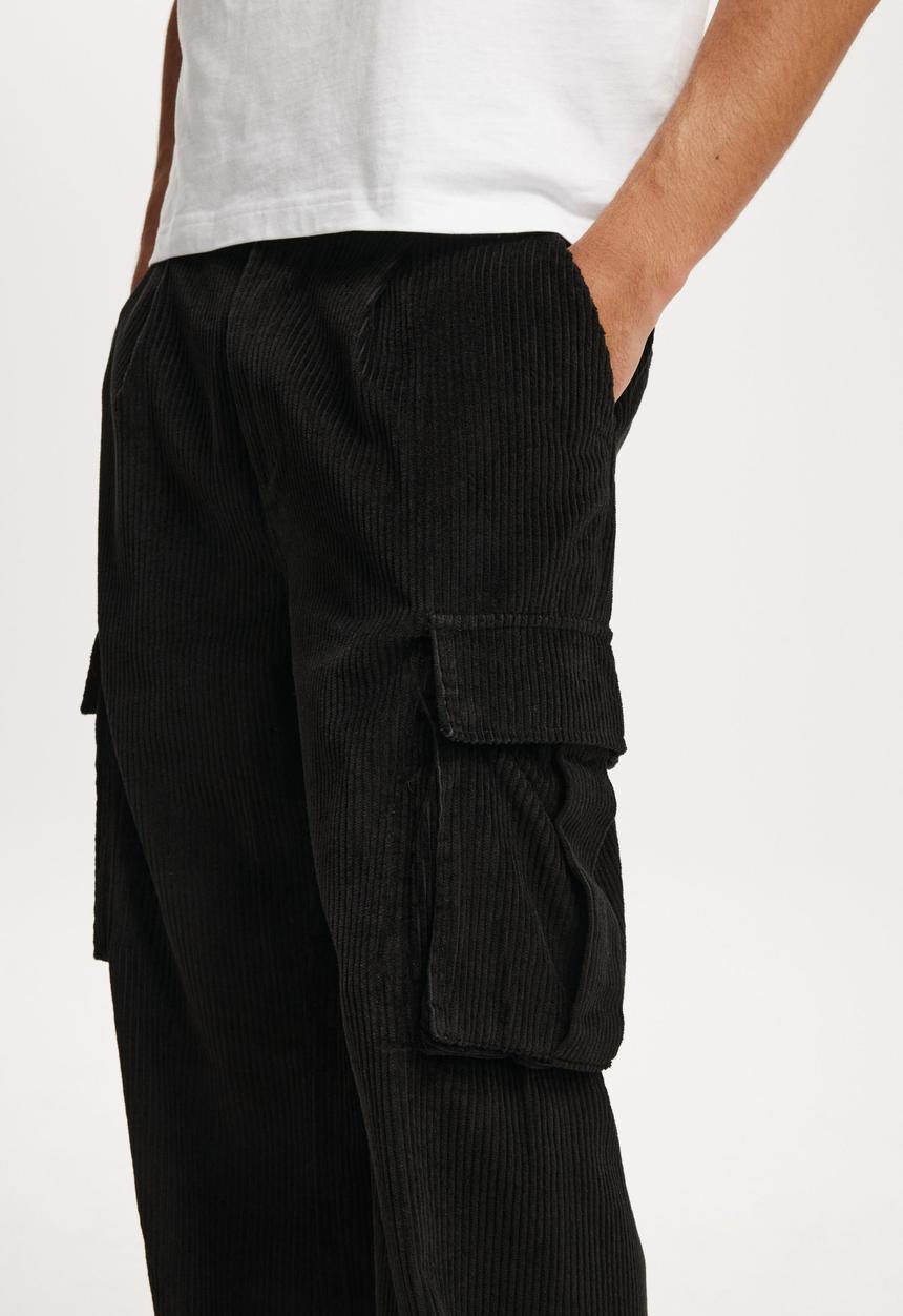Cotton On - Baggy pleat cargo pant - black cord