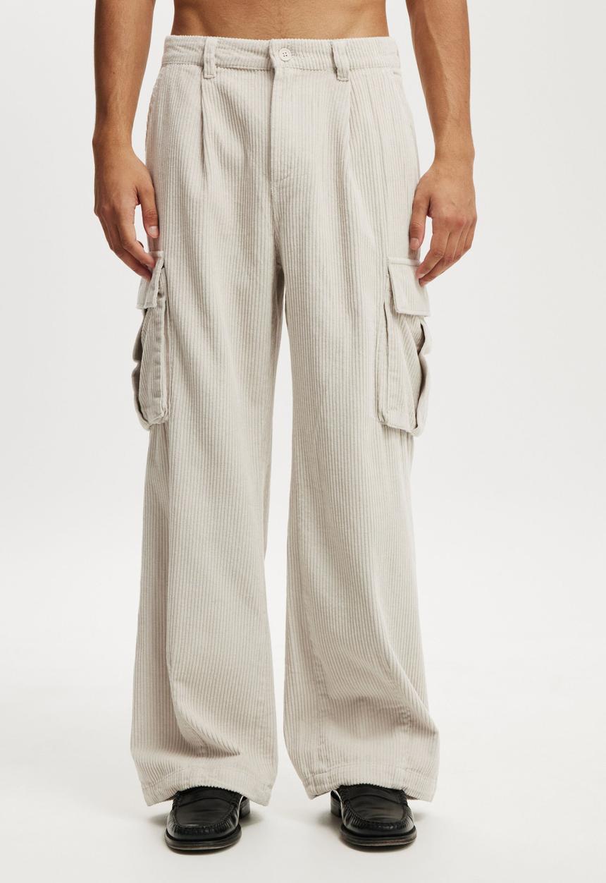 Cotton On - Baggy pleat cargo pant - light stone cord