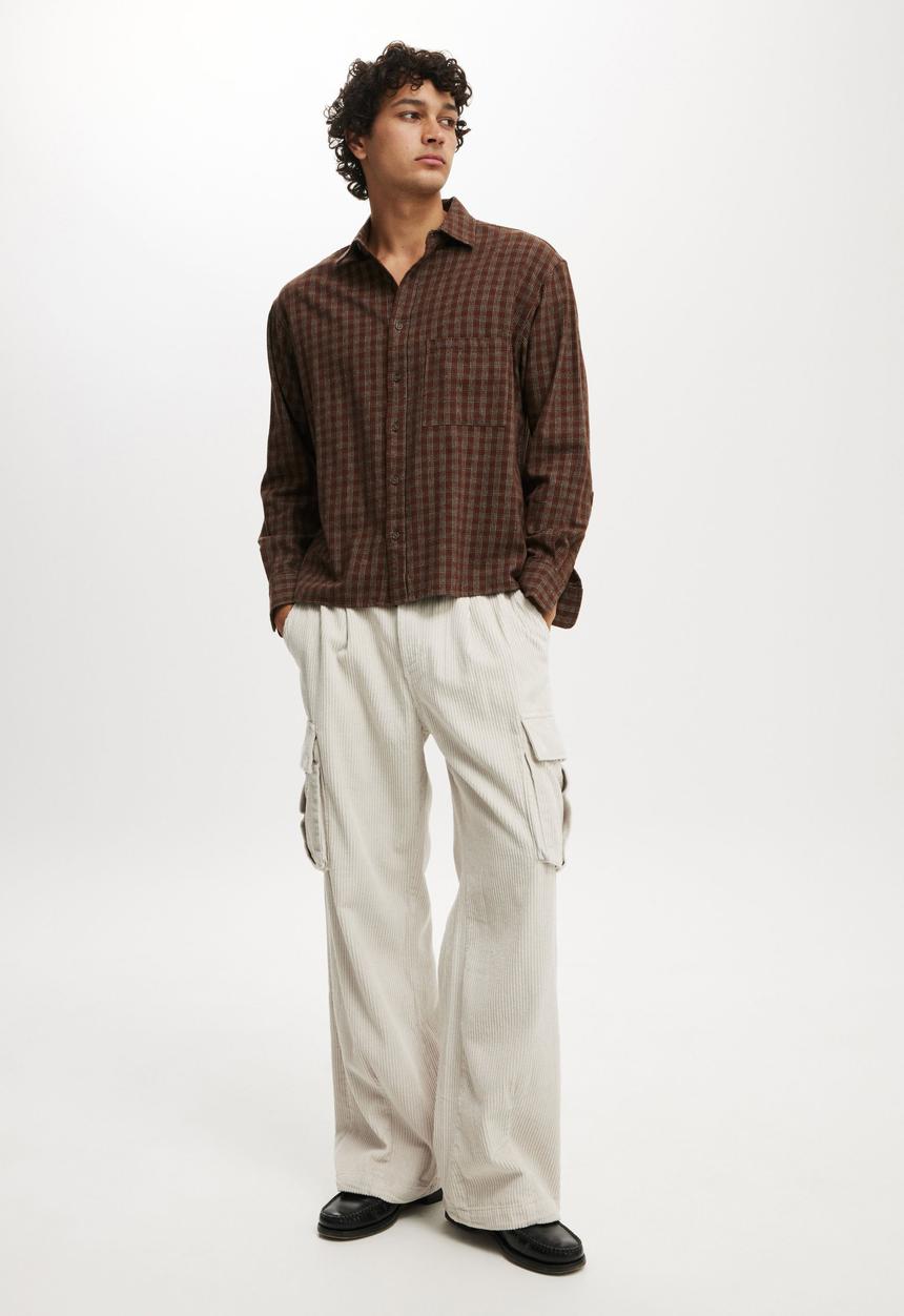 Cotton On - Baggy pleat cargo pant - light stone cord