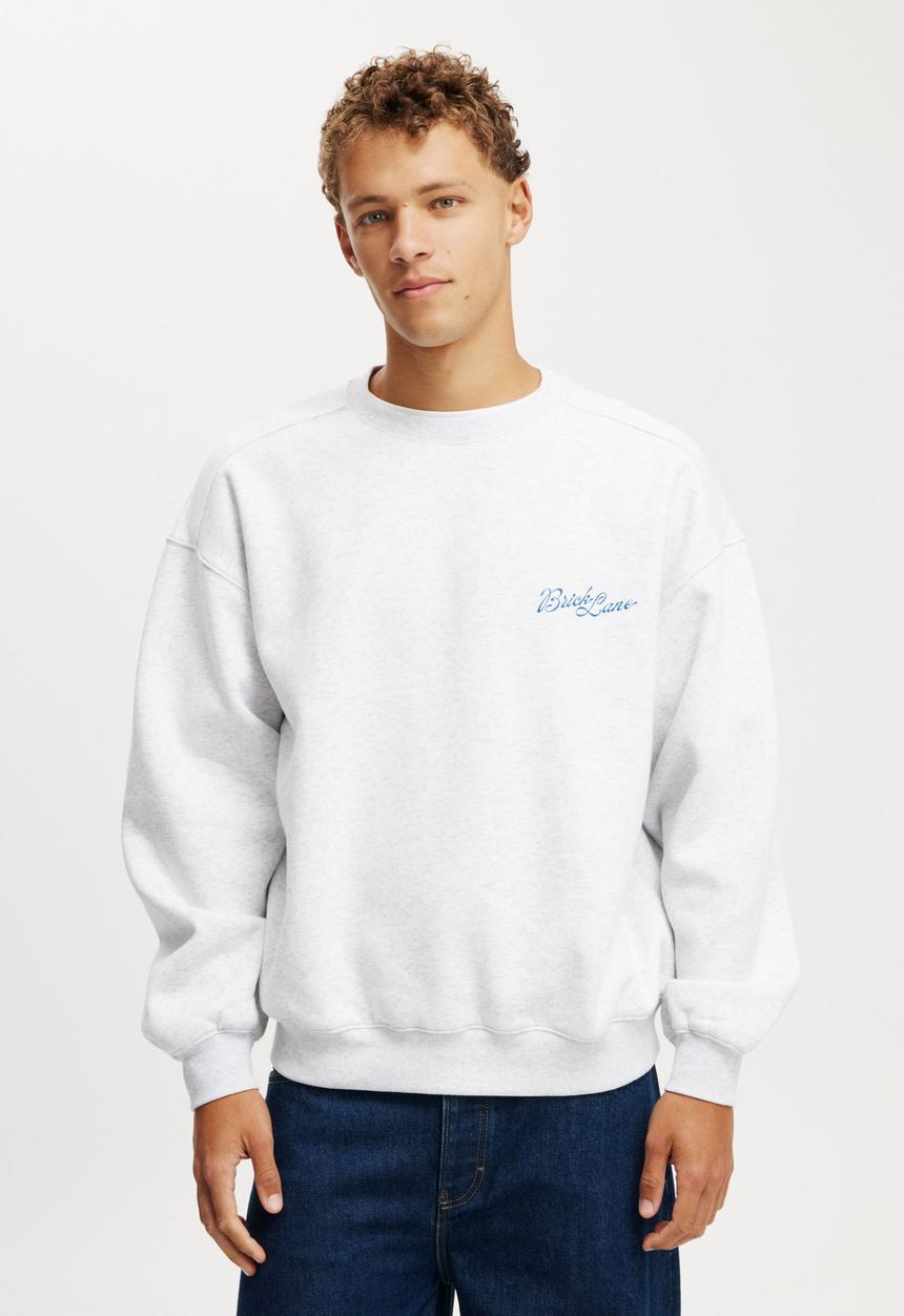 Cotton On - Box fit graphic crew sweater - athletic marle/ldn mascot