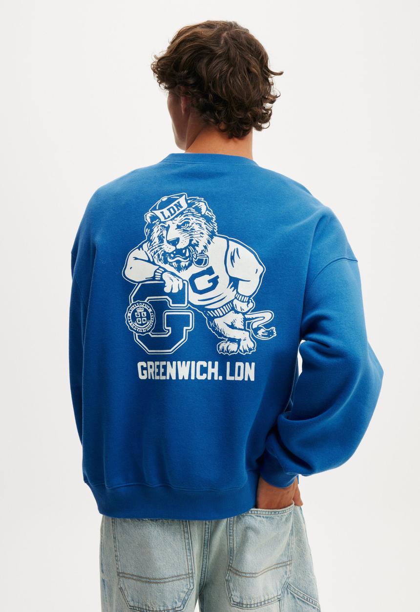 Cotton On - Box fit graphic crew sweater - carolina blue/ldn tigers