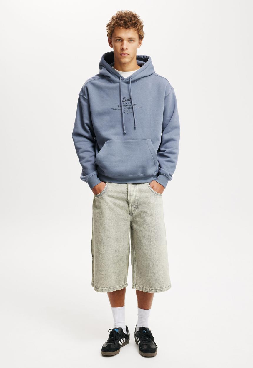 Cotton On - Box fit graphic hoodie - dusty denim/american way
