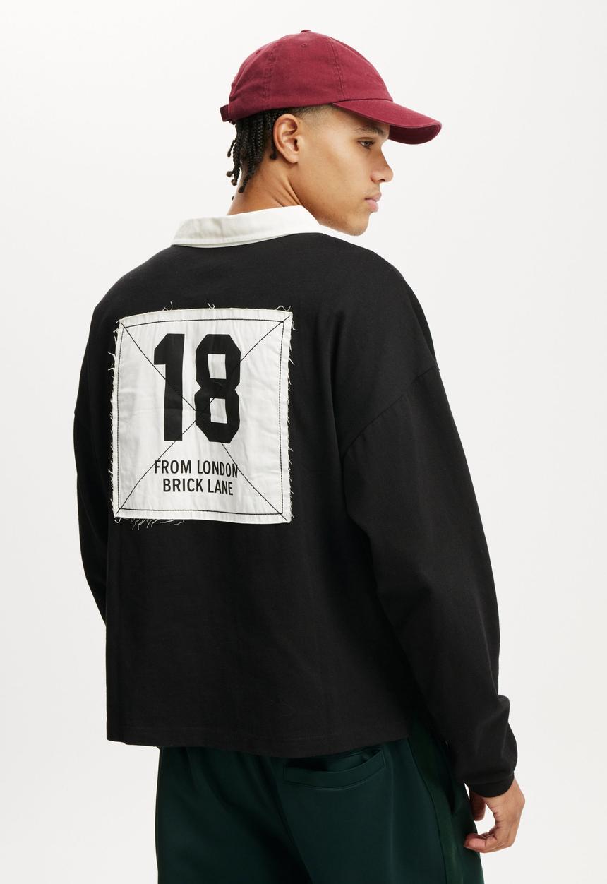 Cotton On - Box fit rugby long sleeve - black/ldn