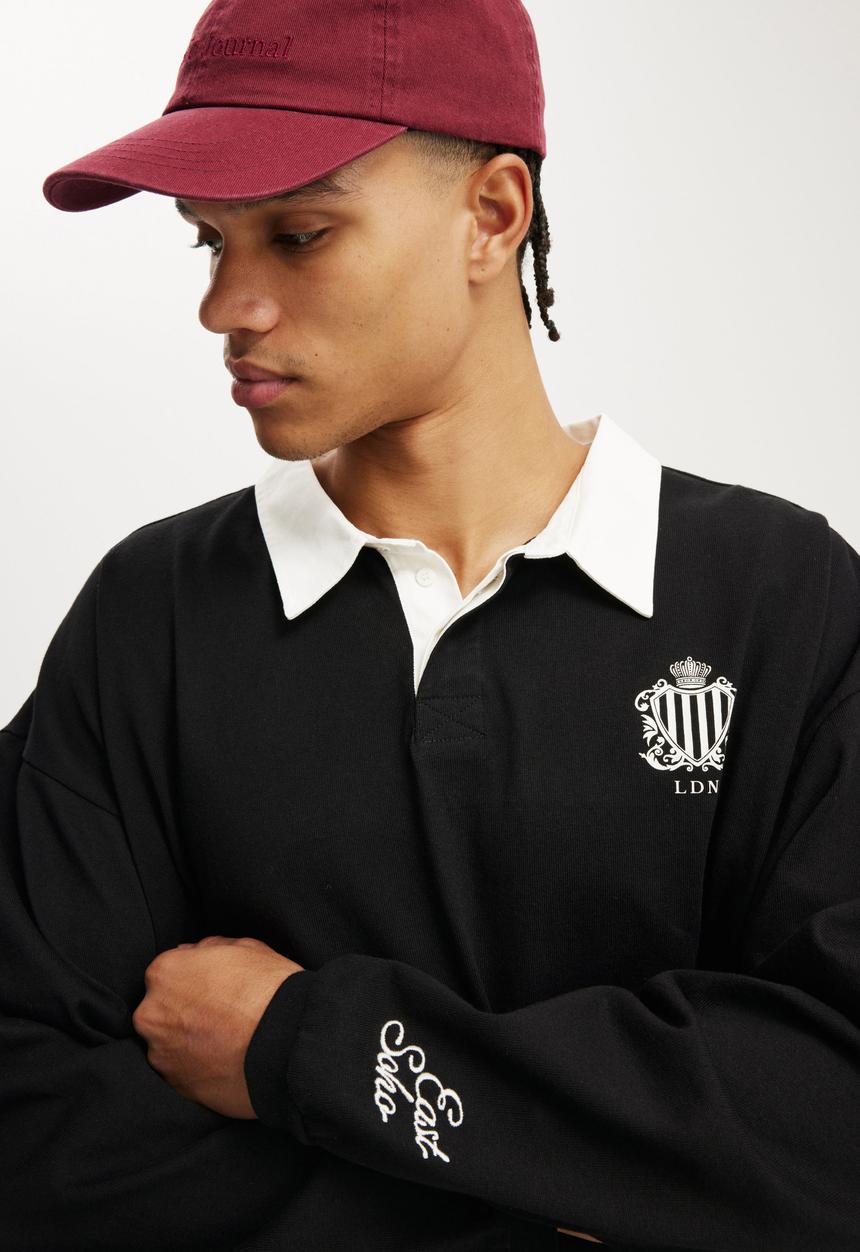 Cotton On - Box fit rugby long sleeve - black/ldn