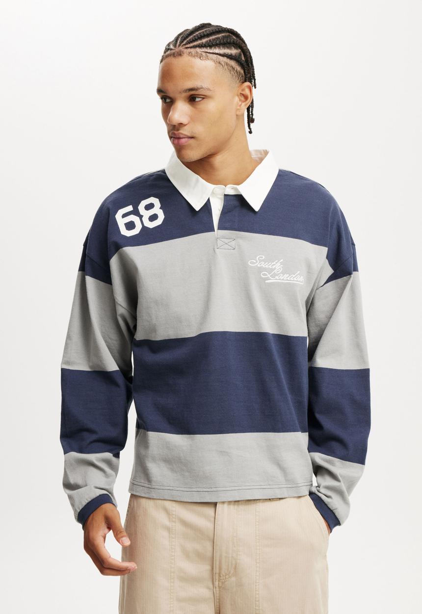 Cotton On - Box fit rugby long sleeve - navy/grey/south london