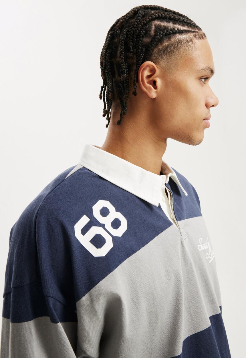 Cotton On - Box fit rugby long sleeve - navy/grey/south london