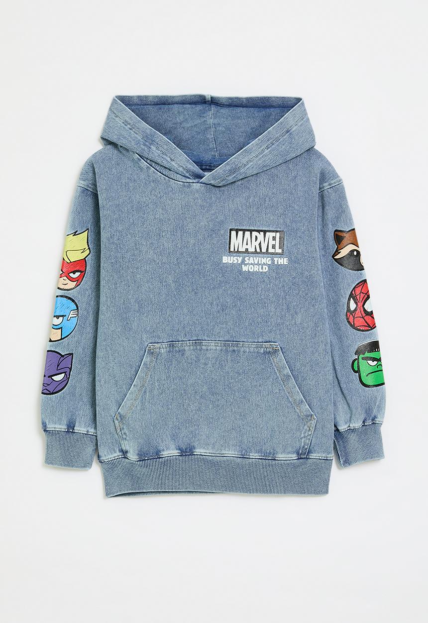 H&M - Washed-look printed hoodie - blue marvel