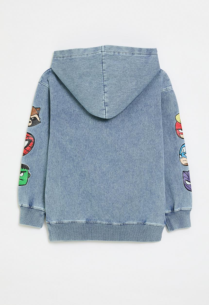 H&M - Washed-look printed hoodie - blue marvel