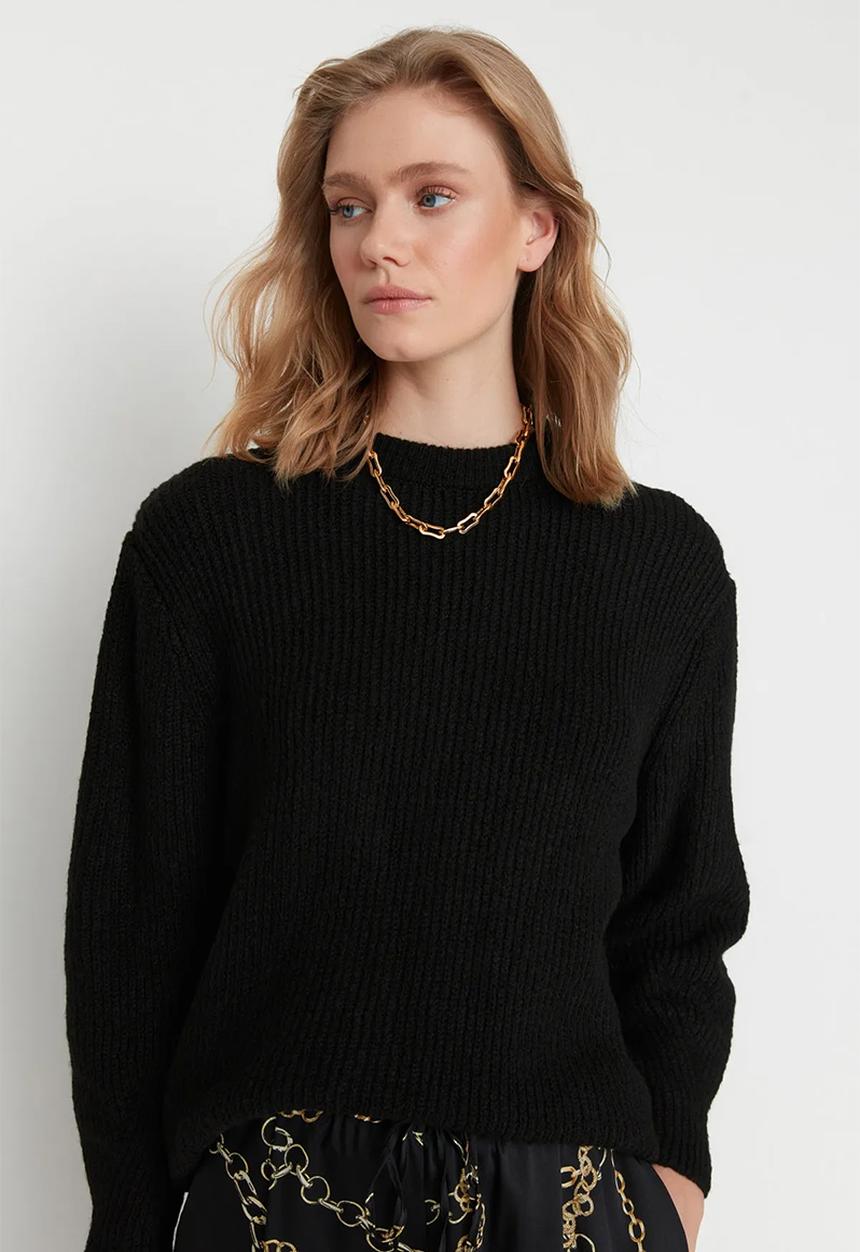 Trendyol - Soft texture wide pattern knitwear sweater - black 